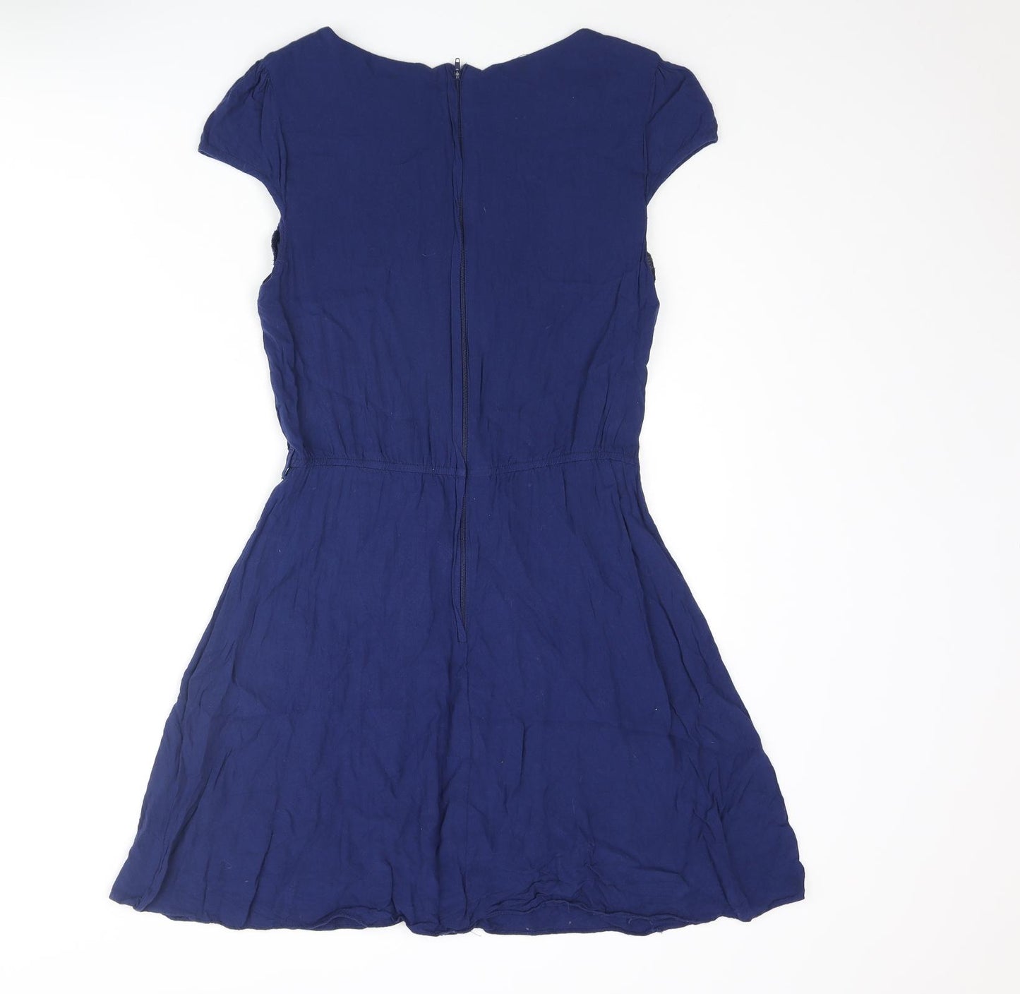 ASOS Womens Blue Viscose A-Line Size 12 Round Neck Zip - Pleated