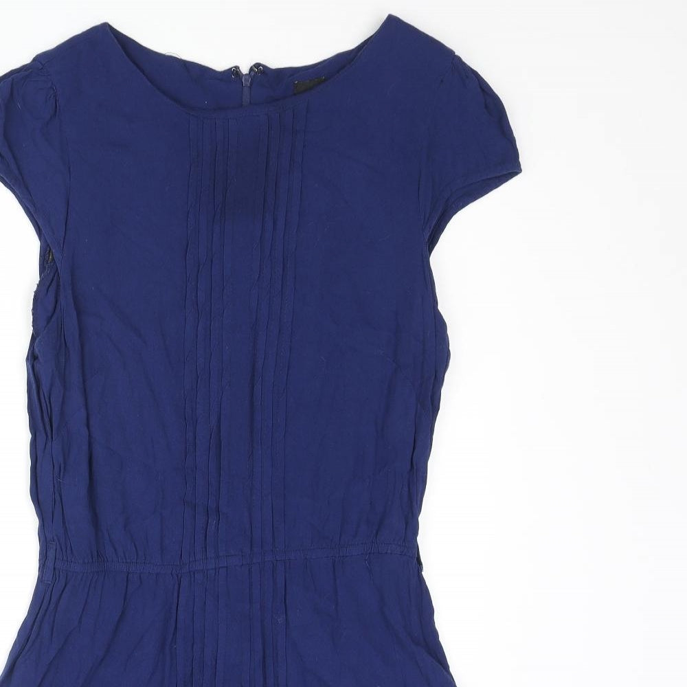 ASOS Womens Blue Viscose A-Line Size 12 Round Neck Zip - Pleated