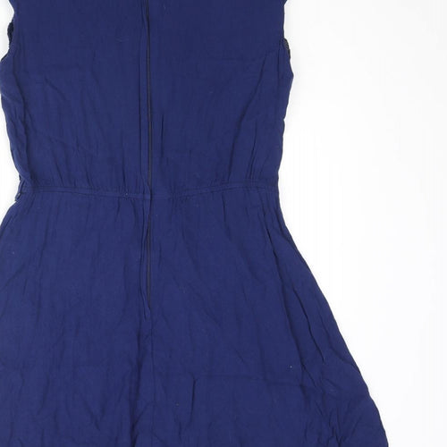 ASOS Womens Blue Viscose A-Line Size 12 Round Neck Zip - Pleated