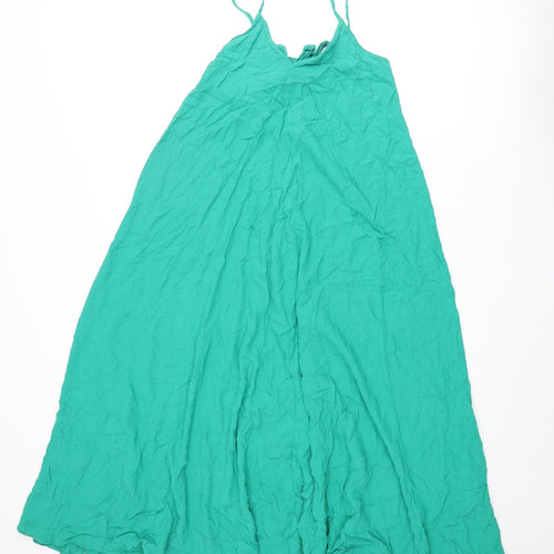 Zara Womens Green Viscose A-Line Size XS V-Neck Tie
