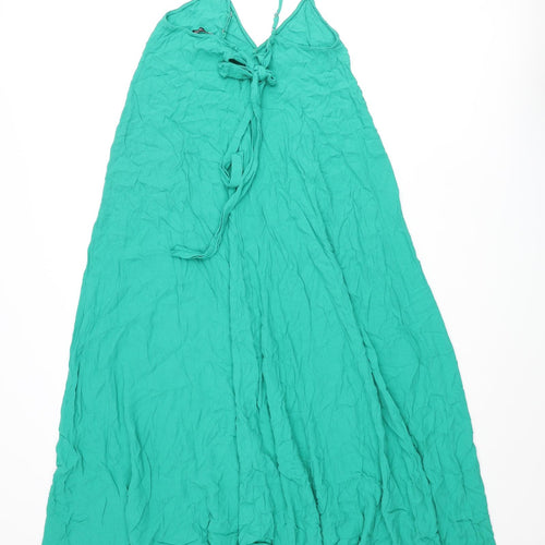 Zara Womens Green Viscose A-Line Size XS V-Neck Tie