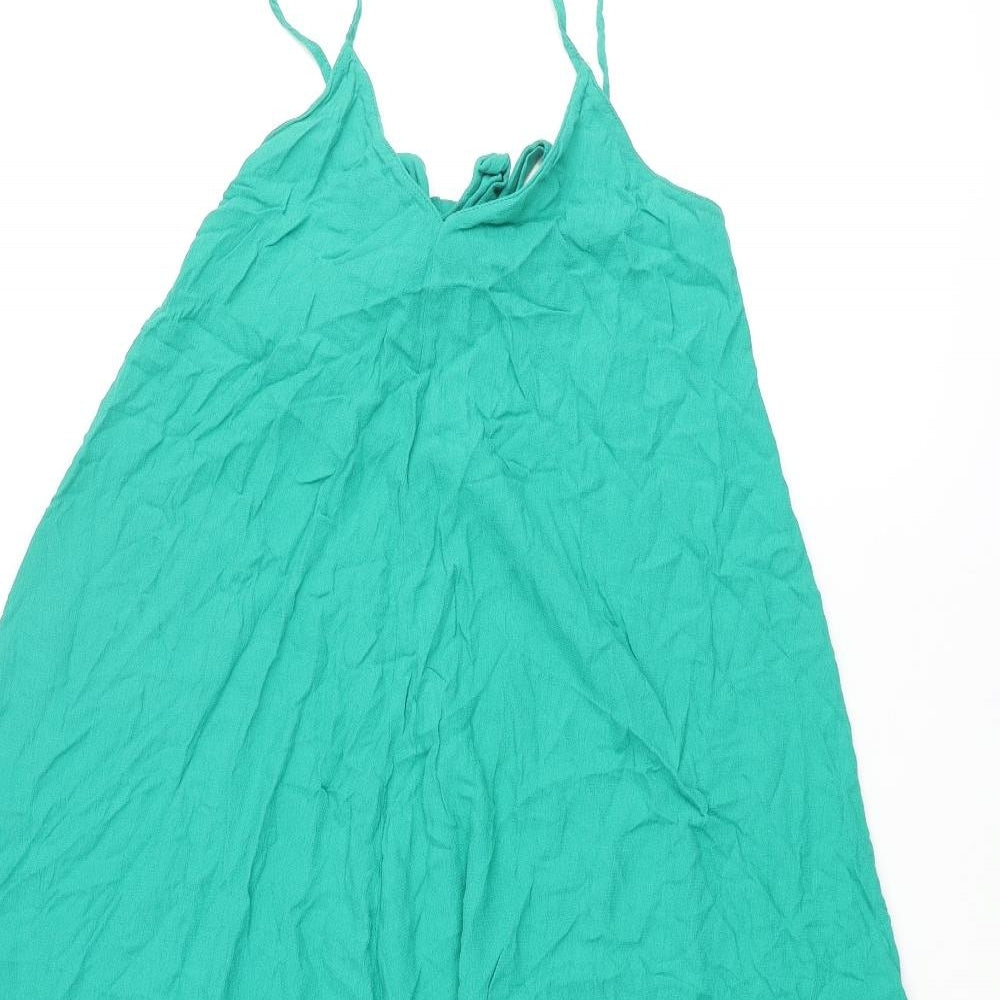 Zara Womens Green Viscose A-Line Size XS V-Neck Tie