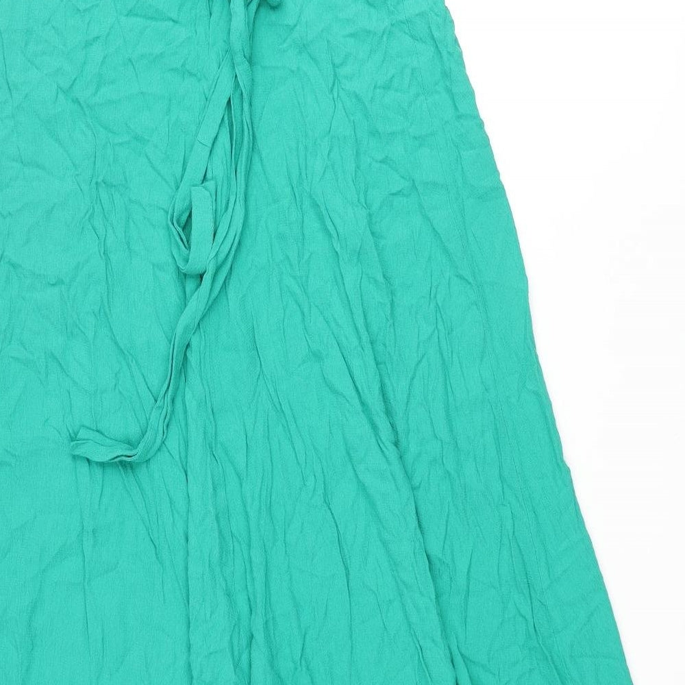 Zara Womens Green Viscose A-Line Size XS V-Neck Tie