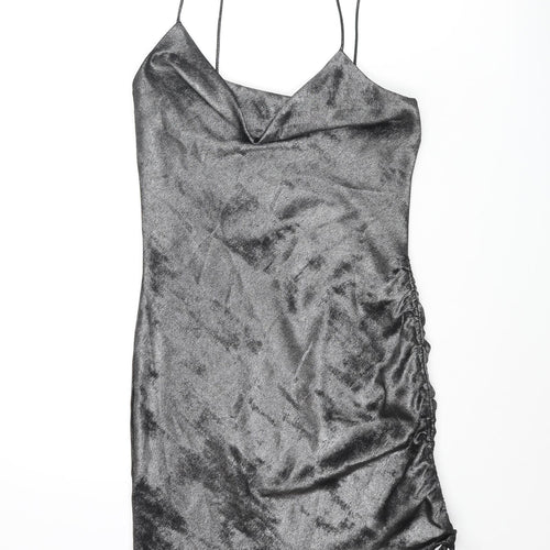Topshop Womens Silver Polyester Slip Dress Size 8 Cowl Neck Pullover - Drawstring