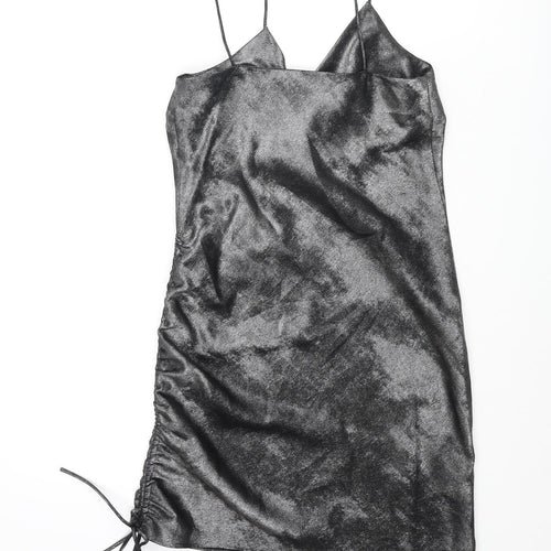 Topshop Womens Silver Polyester Slip Dress Size 8 Cowl Neck Pullover - Drawstring