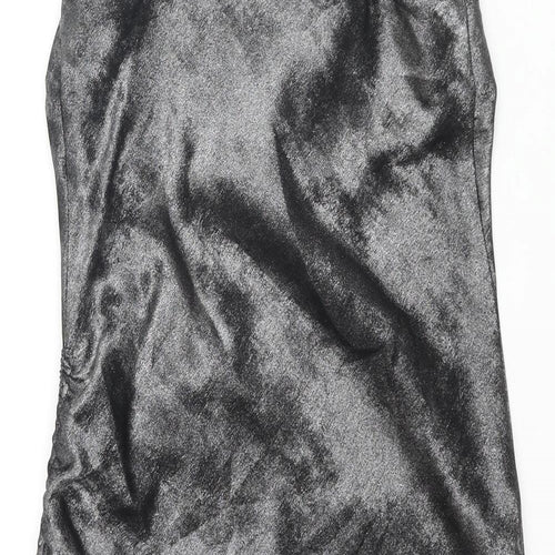 Topshop Womens Silver Polyester Slip Dress Size 8 Cowl Neck Pullover - Drawstring