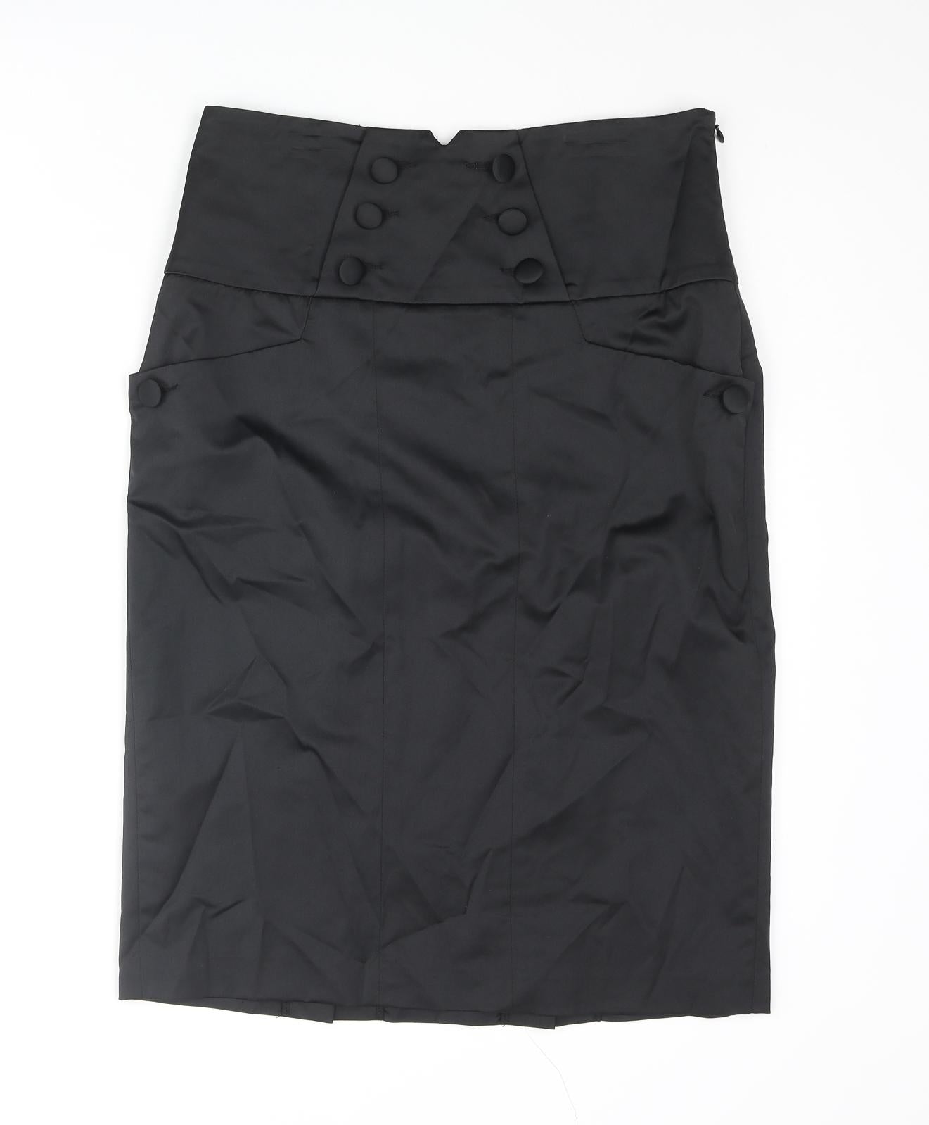 Marks and Spencer Womens Black Polyester Straight & Pencil Skirt Size 12 Zip - Button