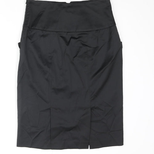Marks and Spencer Womens Black Polyester Straight & Pencil Skirt Size 12 Zip - Button