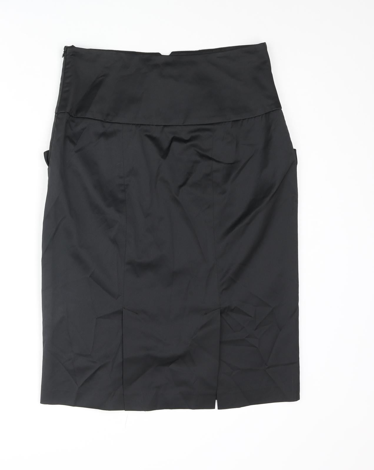 Marks and Spencer Womens Black Polyester Straight & Pencil Skirt Size 12 Zip - Button