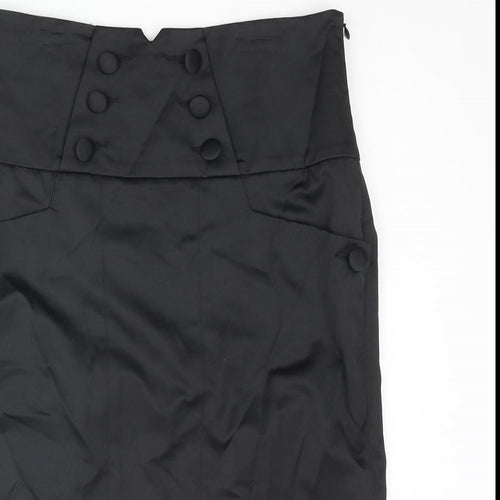 Marks and Spencer Womens Black Polyester Straight & Pencil Skirt Size 12 Zip - Button