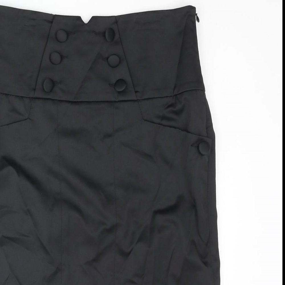 Marks and Spencer Womens Black Polyester Straight & Pencil Skirt Size 12 Zip - Button