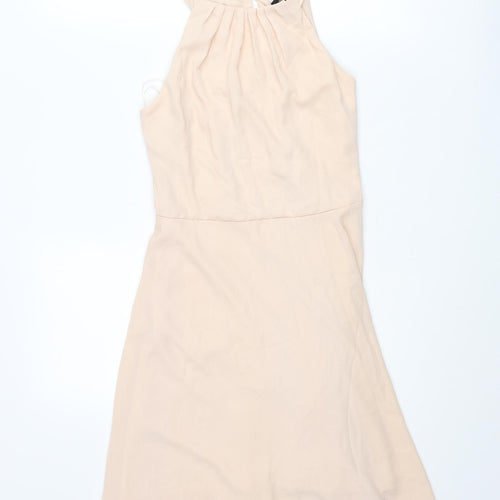 New Look Womens Beige Polyester Shift Size 8 Round Neck Button - Open Back