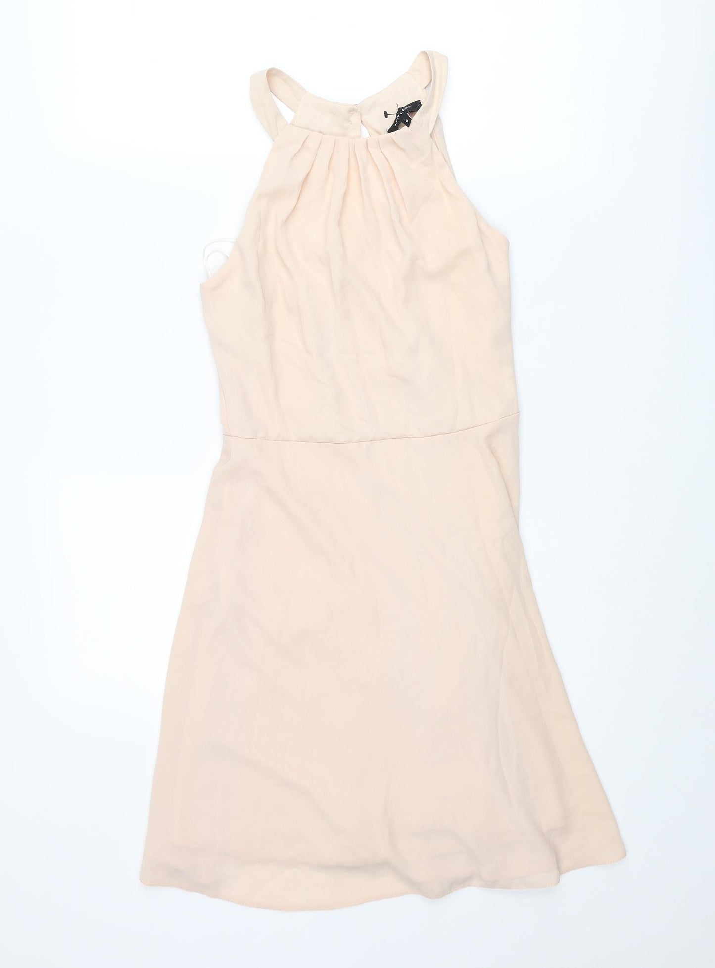 New Look Womens Beige Polyester Shift Size 8 Round Neck Button - Open Back
