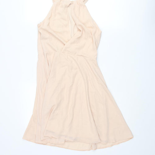New Look Womens Beige Polyester Shift Size 8 Round Neck Button - Open Back