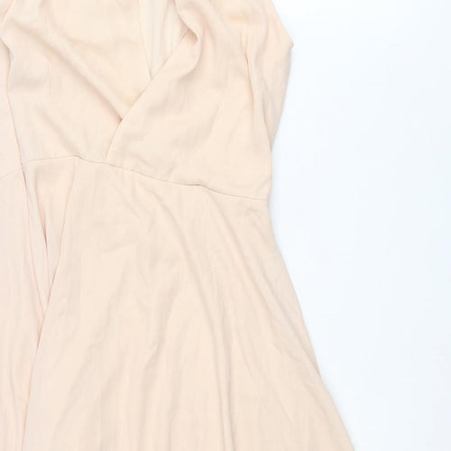 New Look Womens Beige Polyester Shift Size 8 Round Neck Button - Open Back