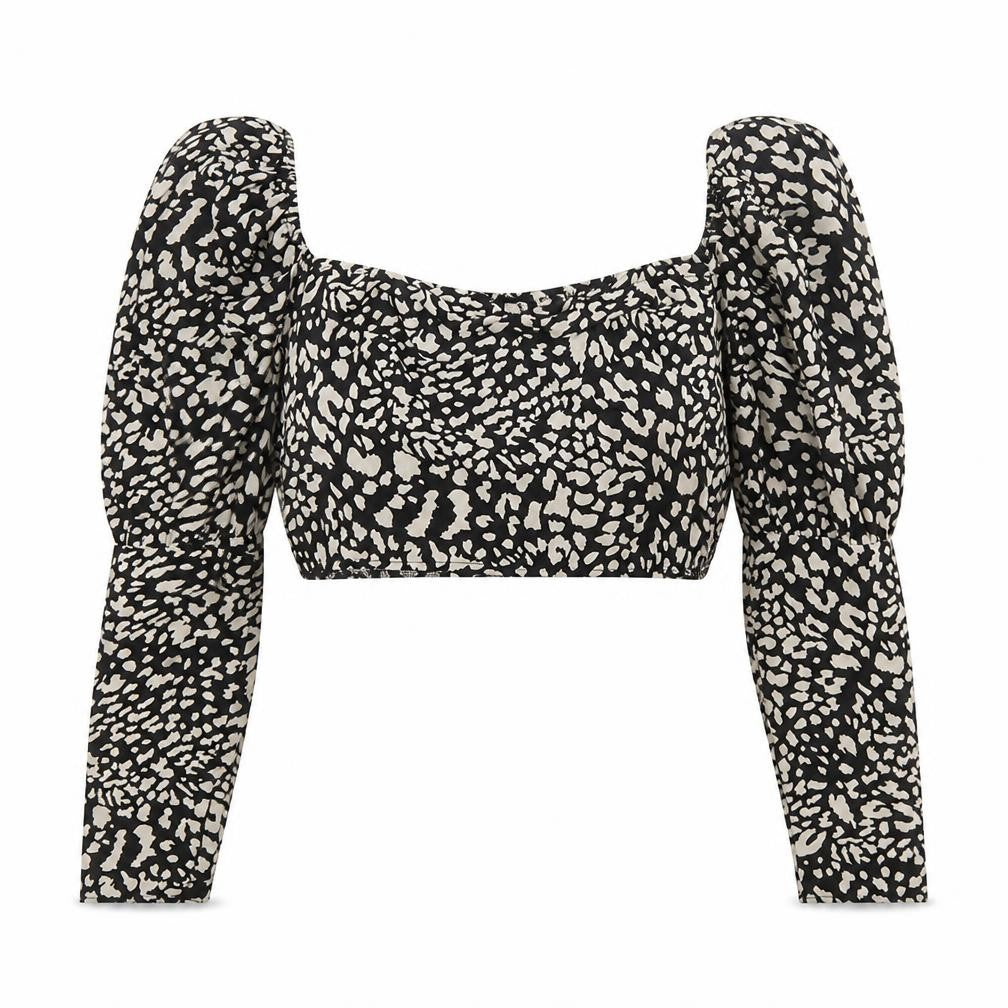 In the Style Womens Black Animal Print Polyester Cropped Blouse Size 8 Sweetheart - Cheetah Print