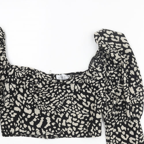 In the Style Womens Black Animal Print Polyester Cropped Blouse Size 8 Sweetheart - Cheetah Print