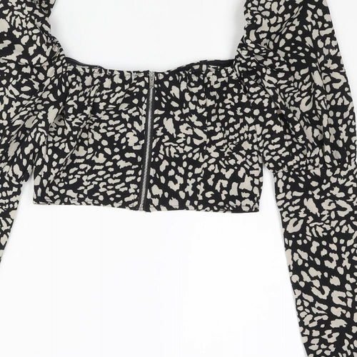 In the Style Womens Black Animal Print Polyester Cropped Blouse Size 8 Sweetheart - Cheetah Print