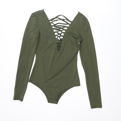 Vera & Lucy Womens Green Polyester Bodysuit One-Piece Size S Snap - Lace Up Front