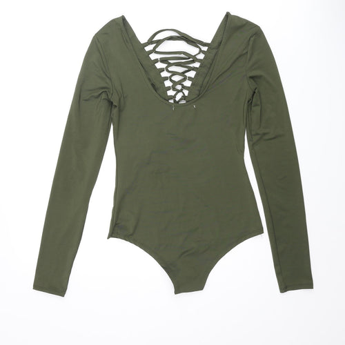 Vera & Lucy Womens Green Polyester Bodysuit One-Piece Size S Snap - Lace Up Front