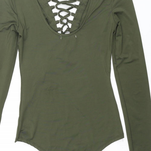 Vera & Lucy Womens Green Polyester Bodysuit One-Piece Size S Snap - Lace Up Front