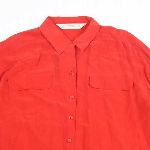 St Michael Womens Red Polyester Basic Button-Up Size 12 Collared