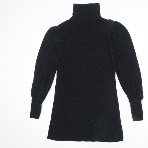 Misspap Womens Black Polyester Sheath Size 6 Mock Neck Pullover - Sparkle