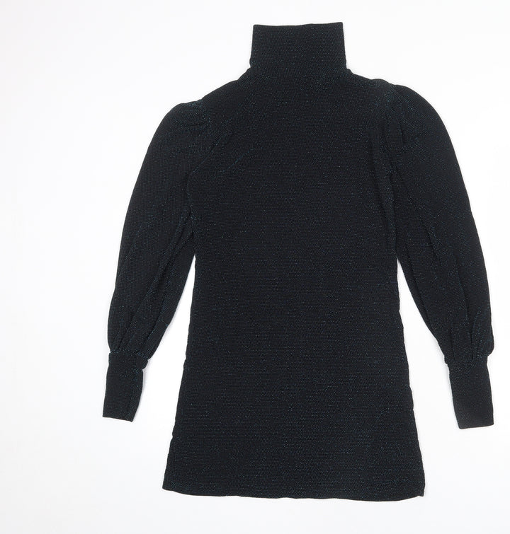 Misspap Womens Black Polyester Sheath Size 6 Mock Neck Pullover - Sparkle