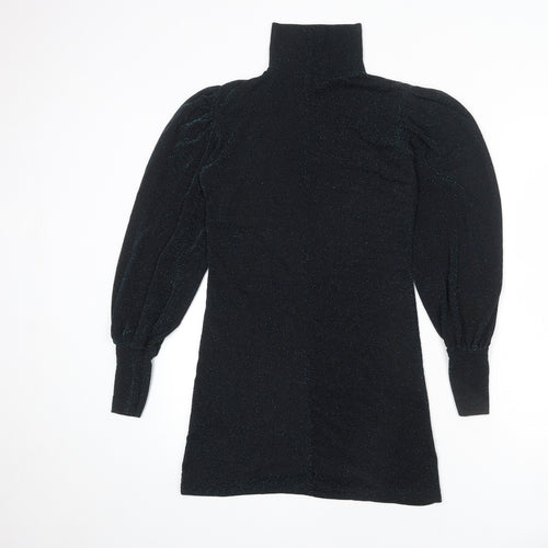 Misspap Womens Black Polyester Sheath Size 6 Mock Neck Pullover - Sparkle