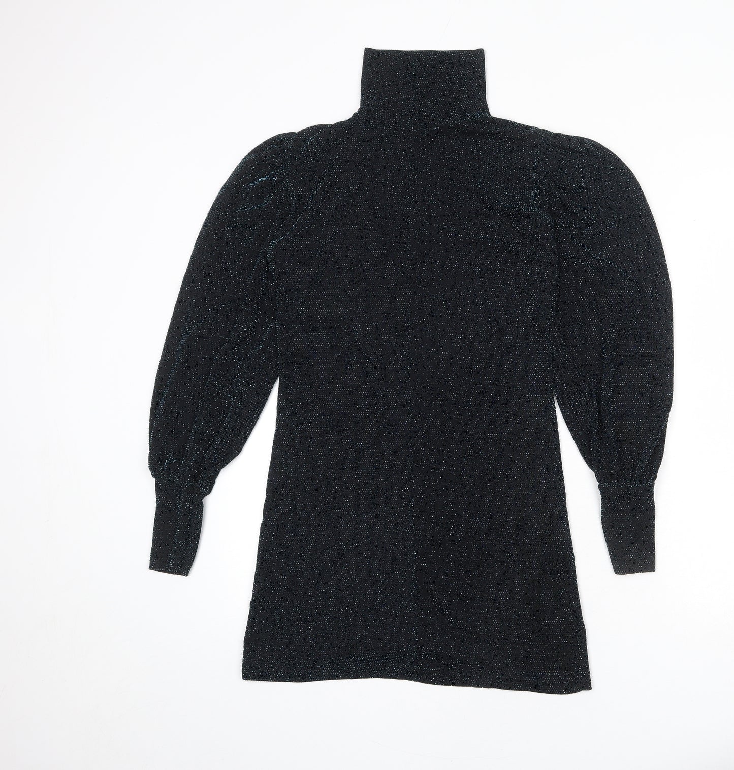 Misspap Womens Black Polyester Sheath Size 6 Mock Neck Pullover - Sparkle