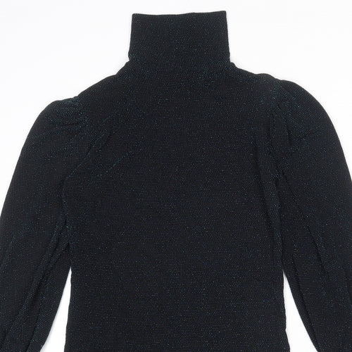 Misspap Womens Black Polyester Sheath Size 6 Mock Neck Pullover - Sparkle