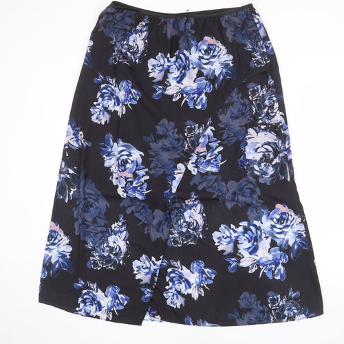 French Connection Womens Black Floral Polyester A-Line Skirt Size 14 - Slit