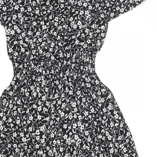 Monteau Womens Black Floral Polyester A-Line Size M V-Neck Pullover - Lace Detail
