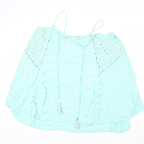 Accessorize Womens Green Viscose Cover Up Size M - Embroidered Detail, Sequins, Tassles