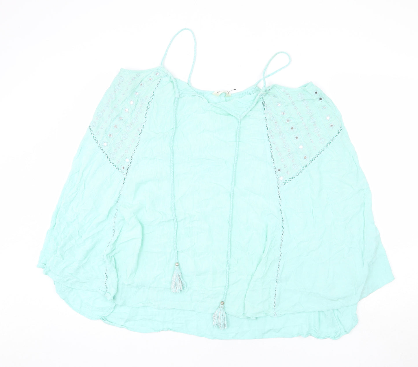 Accessorize Womens Green Viscose Cover Up Size M - Embroidered Detail, Sequins, Tassles