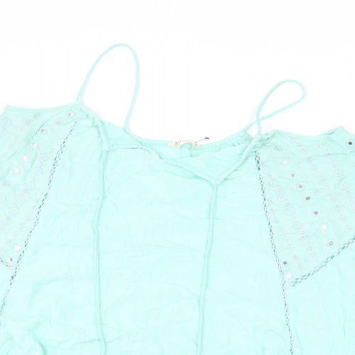 Accessorize Womens Green Viscose Cover Up Size M - Embroidered Detail, Sequins, Tassles