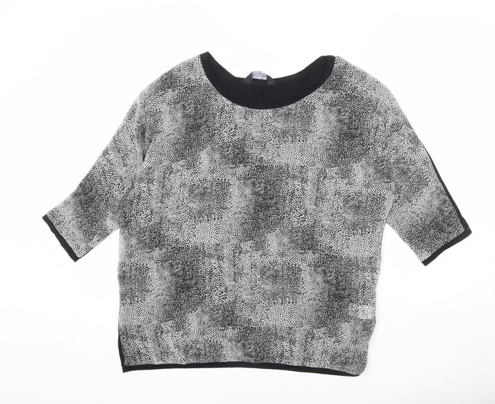 Dorothy Perkins Womens Grey Geometric Polyester Basic Blouse Size 12 Round Neck