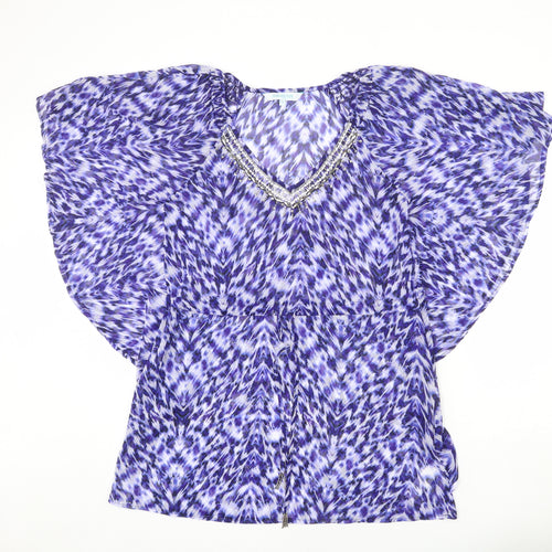 Debenhams Womens Blue Geometric Polyester Cover Up Size 10 - Elastic Waist, Tassles
