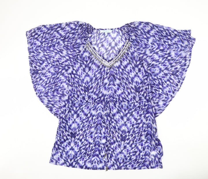 Debenhams Womens Blue Geometric Polyester Cover Up Size 10 - Elastic Waist, Tassles