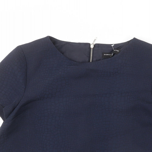 Dorothy Perkins Womens Blue Animal Print Polyester Cropped T-Shirt Size 14 Round Neck - Snake Skin Print