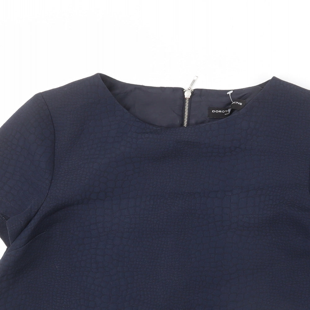Dorothy Perkins Womens Blue Animal Print Polyester Cropped T-Shirt Size 14 Round Neck - Snake Skin Print
