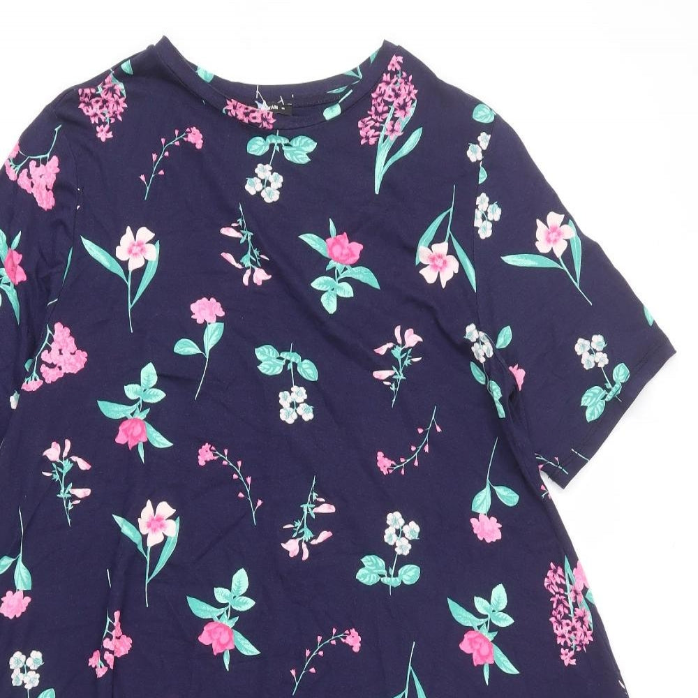 Roman Womens Blue Floral Viscose A-Line Size 16 Round Neck Pullover