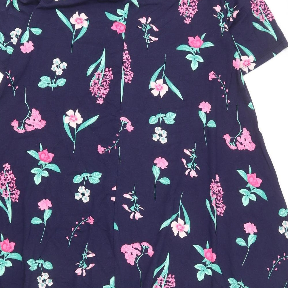 Roman Womens Blue Floral Viscose A-Line Size 16 Round Neck Pullover