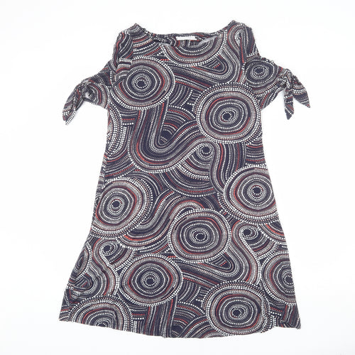 Wallis Womens Multicoloured Geometric Viscose A-Line Size 10 Boat Neck Pullover - Tie Detail
