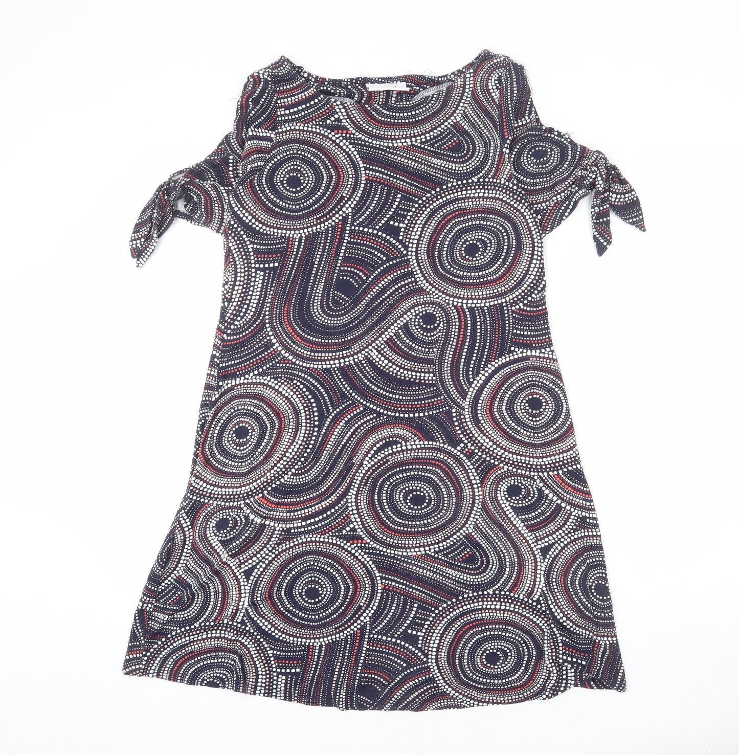 Wallis Womens Multicoloured Geometric Viscose A-Line Size 10 Boat Neck Pullover - Tie Detail