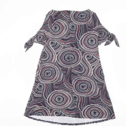 Wallis Womens Multicoloured Geometric Viscose A-Line Size 10 Boat Neck Pullover - Tie Detail