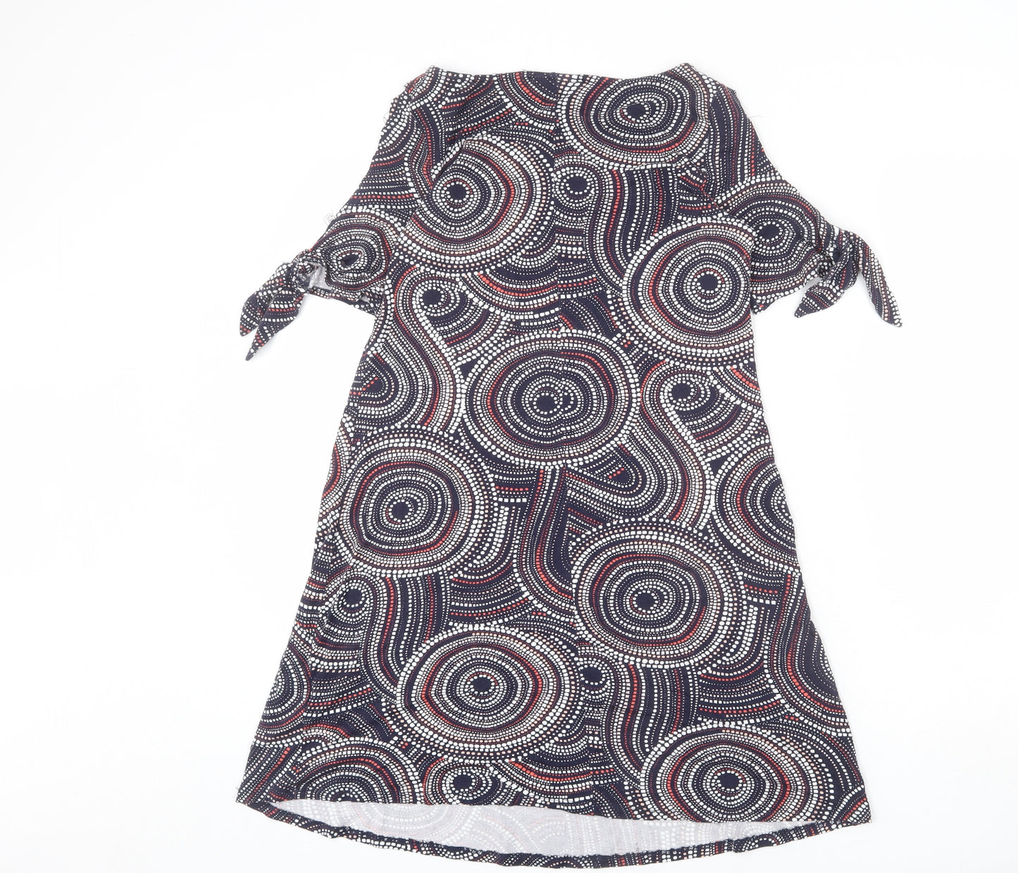 Wallis Womens Multicoloured Geometric Viscose A-Line Size 10 Boat Neck Pullover - Tie Detail