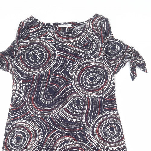 Wallis Womens Multicoloured Geometric Viscose A-Line Size 10 Boat Neck Pullover - Tie Detail