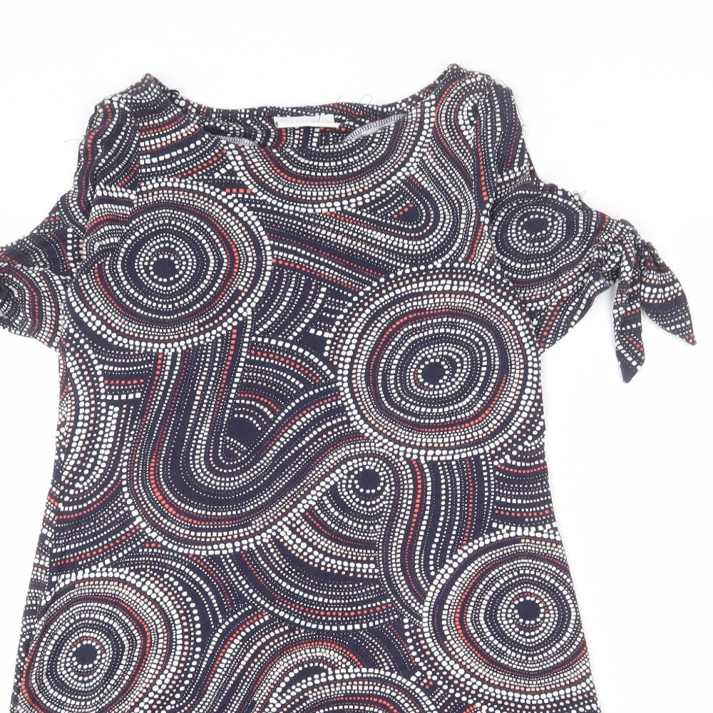 Wallis Womens Multicoloured Geometric Viscose A-Line Size 10 Boat Neck Pullover - Tie Detail