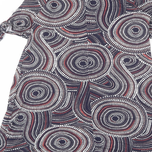 Wallis Womens Multicoloured Geometric Viscose A-Line Size 10 Boat Neck Pullover - Tie Detail
